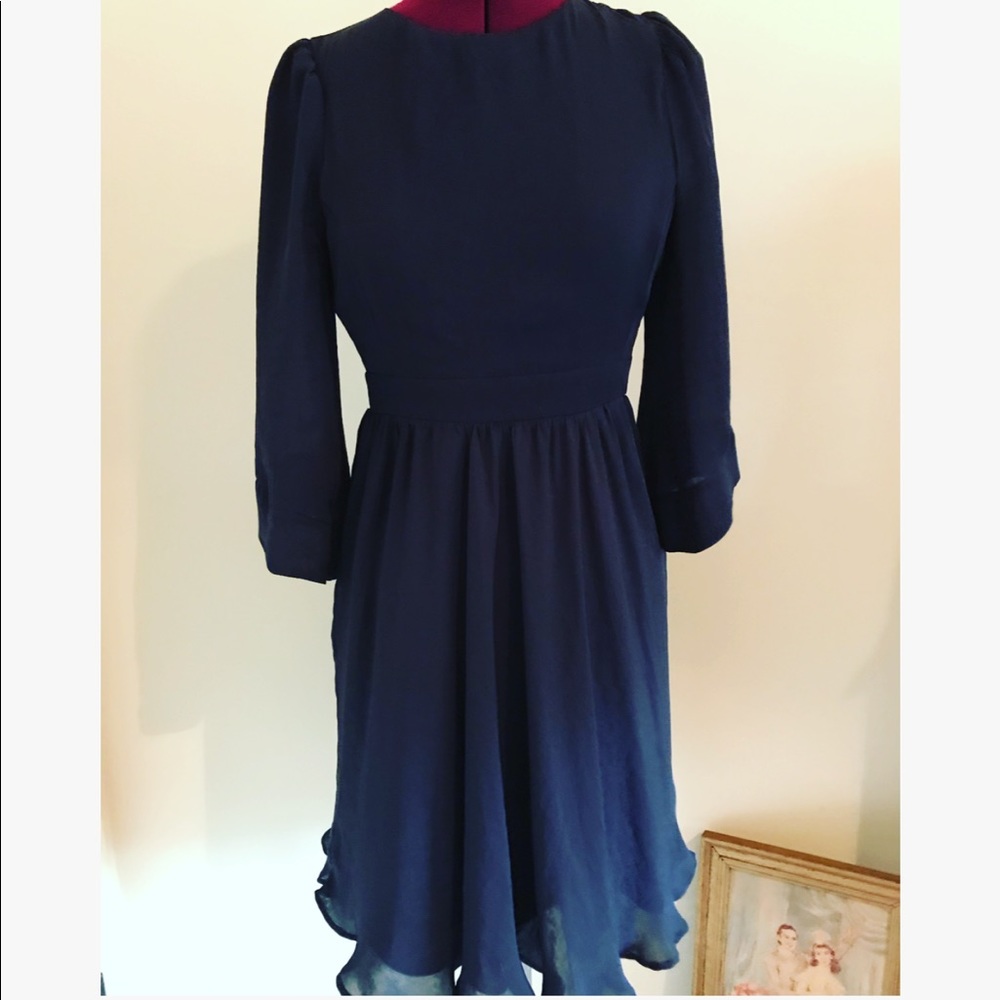 Zara Basic flowy navy dress with tie